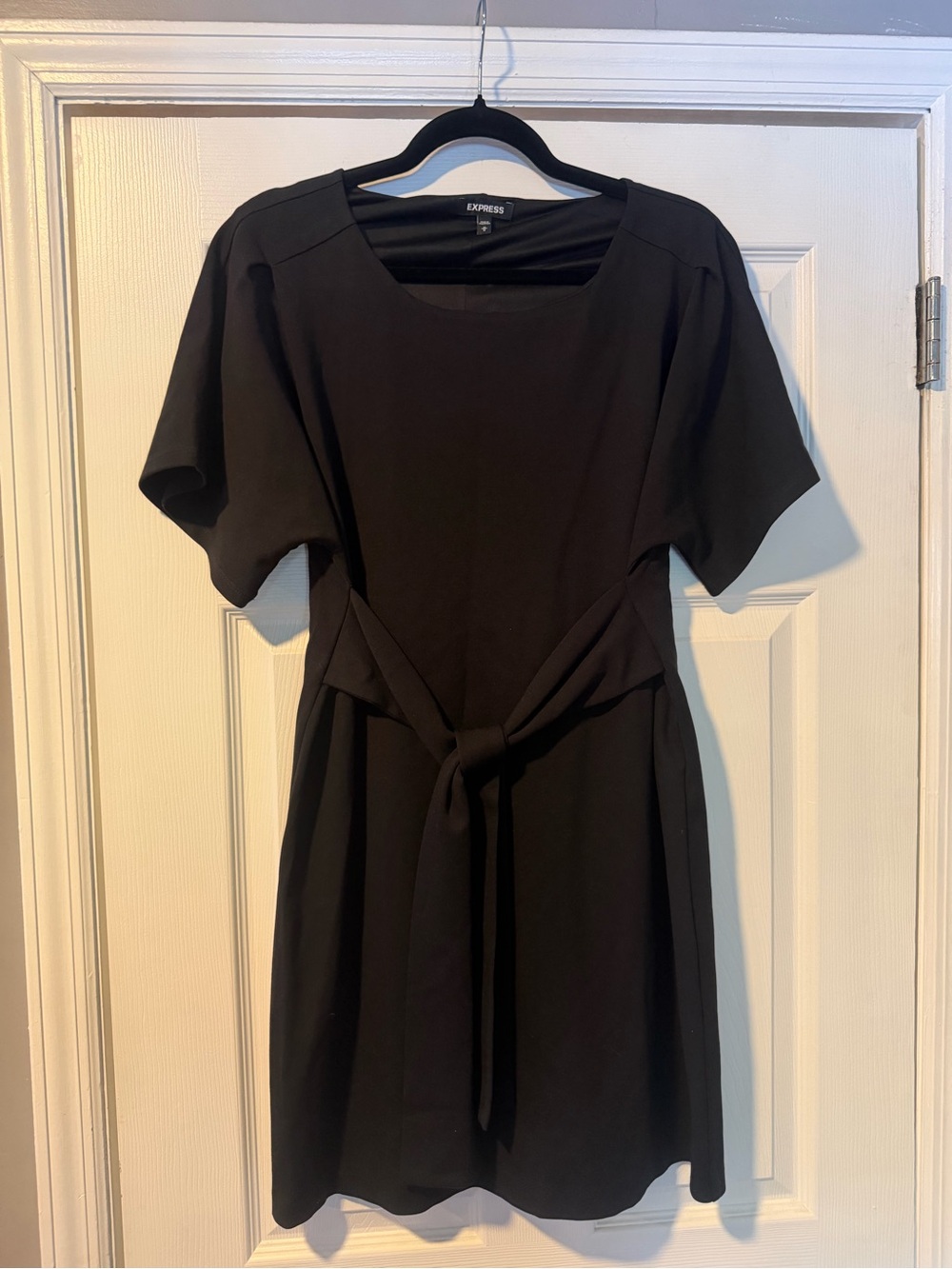 Black Express Mini Dress Featuring Short Sleeves and A Front Tie Waist Size M